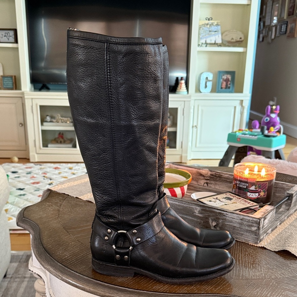 Frye Black Leather Riding Boots